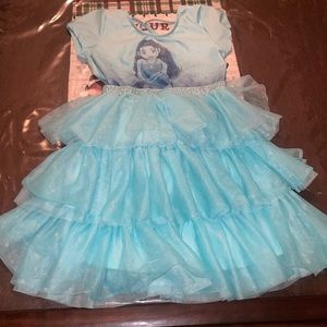 Disney Moana 5T dress. Light aqua blue. Layered ruffles. Elastic band waste.